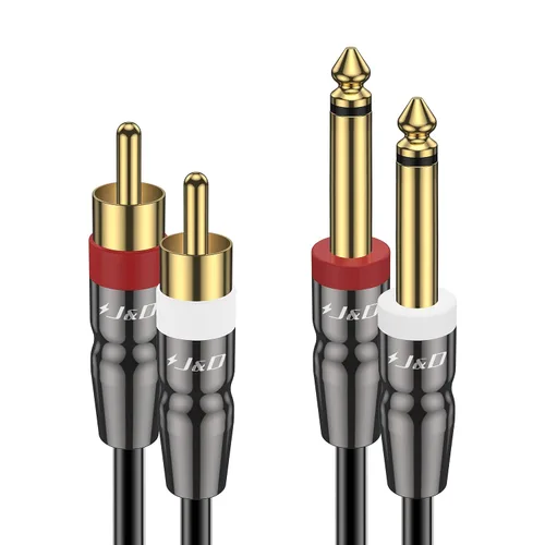Vista 9 de J&D Cable dual TS de 1/4 de pulgada a RCA dual, adaptador resistente de 1/4 macho a RCA macho, cable de interconexión de audio estéreo de un cuarto