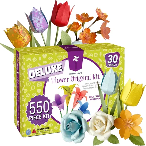 Vista 8 de Pinwheel Crafts Kit de origami de flores para niños de 8 a 12 años Kit de papel de origami de 150 piezas con papel plegable de color primavera