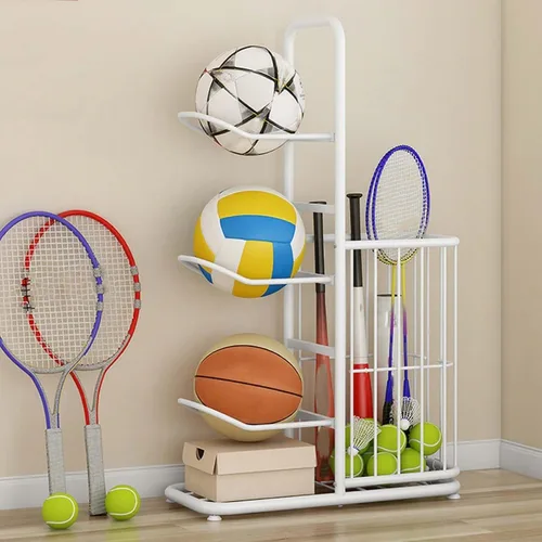 Vista 14 de Basketball Storage Rack, Sports Equipment Organizer, Yoga Mat Storage Basket, Multi-Tier Ball Storage Rack with Adjustable Feet for Garages, Courts
