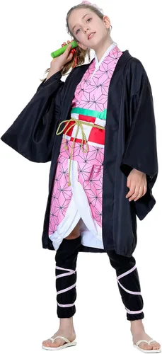 Vista 5 de SAMDIGO Disfraz de anime rosa para cosplay, kimono, trajes de capa, cinturón, mangas para piernas, Halloween, Navidad