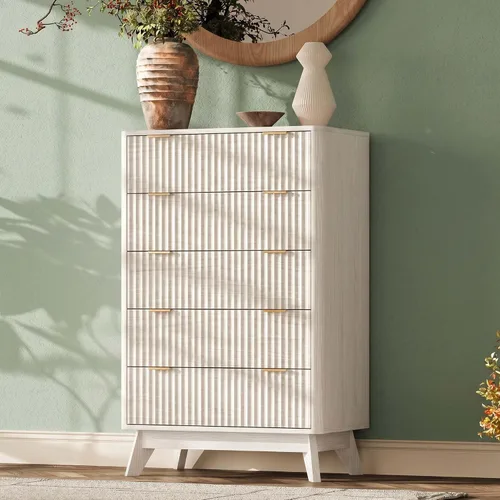 Vista 12 de Cómoda acanalada con 9 cajones de 63 pulgadas de ancho para dormitorio, borde curvado, roble Wooden Closet Organizer for Bedroom,Fluted Dresser with