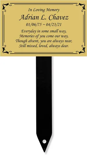 Vista 4 de Estaca de placa conmemorativa, marcador de metal extra grande y resistente Escritura negra/dorada