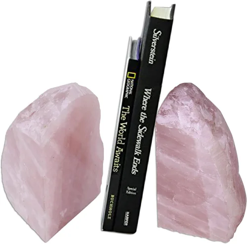 Vista 14 de AMOYSTONE Sujetalibros de cristal de cuarzo rosa para decoración de biblioteca de oficina