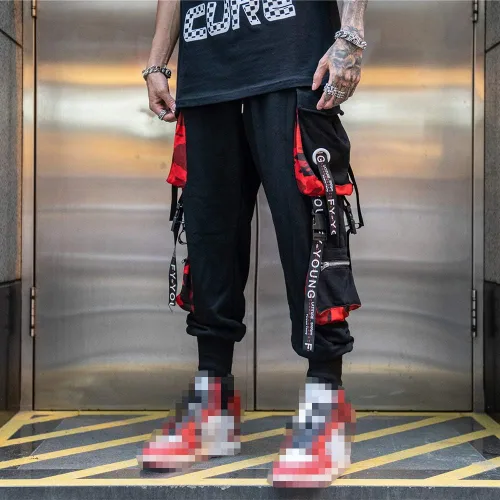Vista 4 de Hello MrLin Pantalones deportivos para hombre, estilo punk, cargo, holgados, tecnológicos, hip hop, pantalones de harén, ropa de calle, pantalones