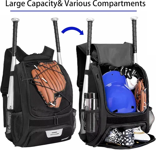 Vista 3 de DAFISKY, Mochila para Bolsón de Béisbol y Sóftbol - Mochila para Equipo de Bate de Béisbol, Sóftbol y Bola T para Jóvenes y Adultos con Soportes