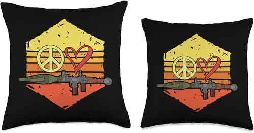 Vista 3 de Bazooka Missile Rocket Launcher Bazooka Peace Love Throw Pillow, 16x16, Multicolor