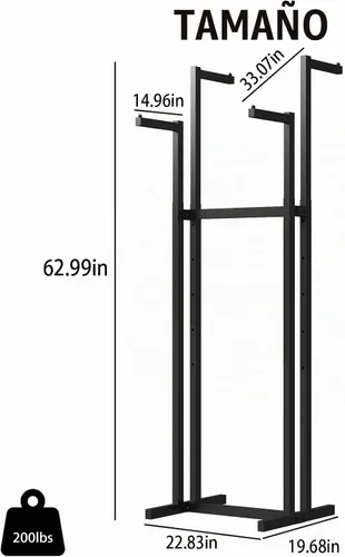 Vista 3 de Percheros de Ropa Negros con 4 Brazos Rectos, Perchero de Metal para Colgar Ropa, Perchero Independiente Heavy Duty, 46" a 63" de Altura Ajustable