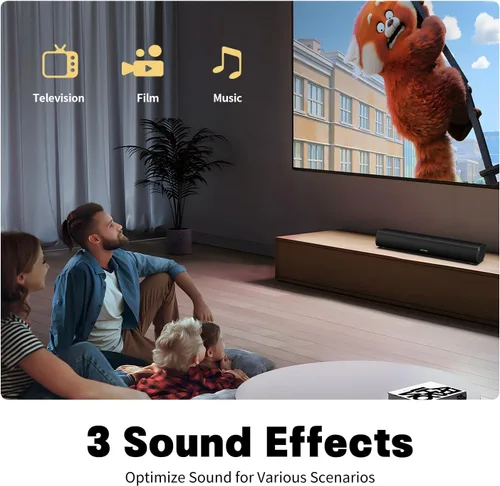 Vista 5 de Barra de sonido para Smart TV, barra de sonido de 16'/60W con graves impactantes, luz dinámica y control remoto, altavoces de TV montables en pared