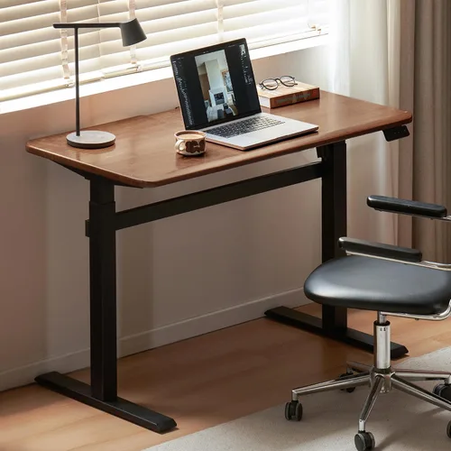 Vista 12 de Escritorio de madera maciza con acabado de nogal, escritorio pequeño para oficina en casa, escritorio de computadora para espacios pequeños