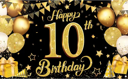 Vista 13 de KatchOn Cartel de cumpleaños número 10 de oro rosa - XL, 72 x 44 pulgadas Telón de fondo de feliz cumpleaños 10