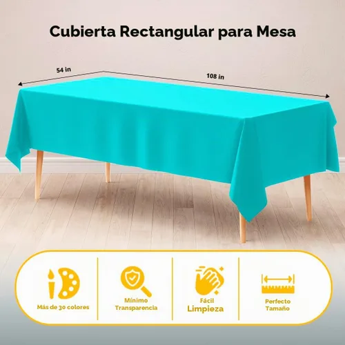 Vista 6 de Party Solids Mantel de mesa premium color azul aguamarina, 12