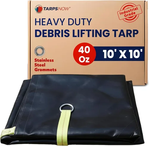 Vista 13 de Tarps Now - Lona de elevación de desechos, (8 x 8 pies) con 8 anillos en D de acero y correas amarillas fuertes, hoja de lona multiusos resistente
