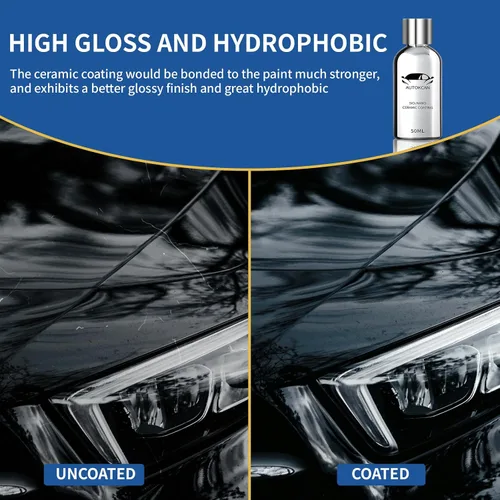 Vista 4 de Revestimiento nanocerámico para coches, 10H de alto brillo, 50ML, antiarañazos, revestimiento cerámico SiO2, alta hidrofobicidad, pintura de espejo