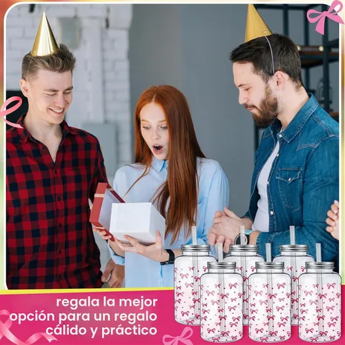 Vista 6 de Juego de 20 tazas de lazo rosa de 16 onzas, vasos de plástico
