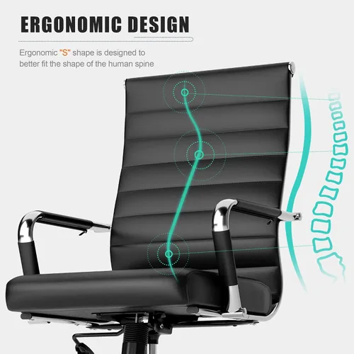 Vista 4 de Okeysen Office Desk Chair, Ergonomic Leather Modern Conference Room Chairs, Executive Ribbed Height Adjustable Swivel Rolling Chair for Home Office
