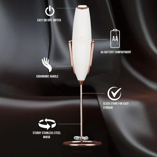 Vista 180 de Zulay Milk Boss Espumador de leche potente manual, hace espuma para latte, batidor para mezclar bebidas, café, miniespumador para capuchino, frappé