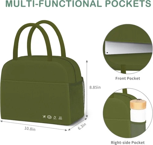 Vista 5 de DALINDA, lonchera con aislamiento reutilizable para mujeres y hombres, bolsa de almuerzo de alta capacidad para viajes, trabajo, picnic, verde