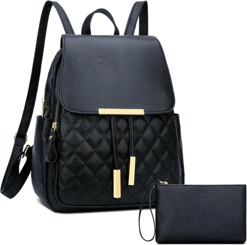 Vista 21 de KKXIU - Mochila de cuero de moda para mujeres y damas, bolsa de viaje y para el día, con correa para los hombros, A-Negro, Mediana, Mochila