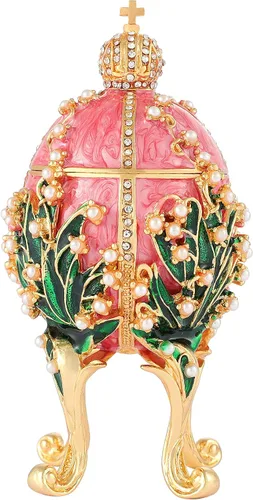Vista 10 de Faberge - Cajas de joyería para baratijas, adornos con bisagras, colección de artesanía antigua, regalo de lujo para decoración del hogar
