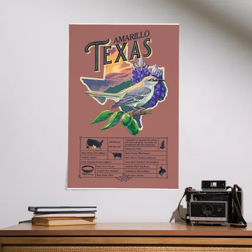 Vista 2 de Lantern Press 16x24 Inch Giclee Print, Amarillo, Texas, Facts About, State Series
