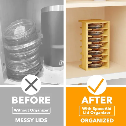Vista 2 de Organizador de tapas de vaso de bambú SpaceAid para gabinete de cocina, organizador de tapas de botella de agua para organización de clóset