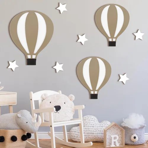 Vista 3 de Soaoo 9 piezas de globos de aire caliente, decoración de pared de guardería, letrero de madera bohemio, globo de aire caliente, decoración de baby