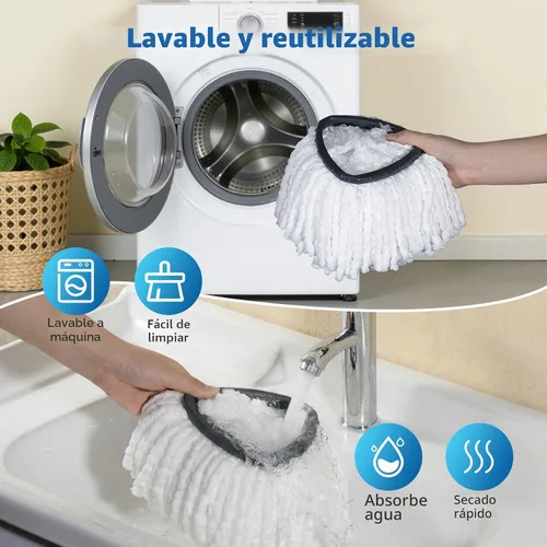 Vista 4 de Cabezal de Repuesto para Trapeador Giratorio Recambios de Trapeador Giratorio Compatible con el Sistema O Ceda EasyWring de 1 Tanque, 2 Cabezales