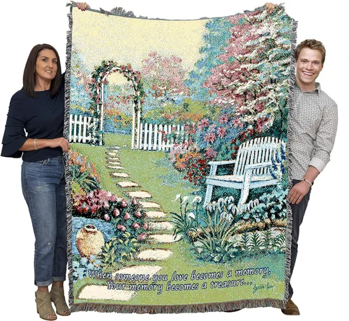 Vista 12 de Pure Country Weavers Manta con texto en inglés "I Am The Gentle Breeze Upon Your Face" con diseño de flores, para regalo de duelo y condolencia
