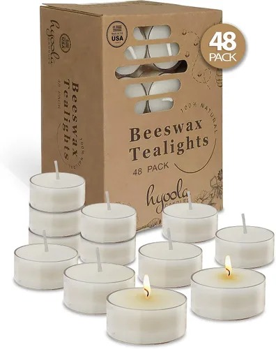Vista 8 de Hyoola Velas de té de cera de abeja blanca pura, hechas a mano, decorativas sin perfume, velas de té, 4 horas de tiempo de combustión, taza Blanco