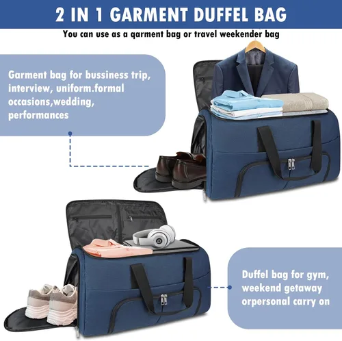 Vista 6 de Bolsas de lona para ropa de viaje, bolsa de lona convertible para hombres y mujeres, almacenamiento en seco y húmedo, compartimento para zapatos, 2