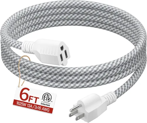 Vista 54 de Cable de extensión corto de 16/3 de 1 pie, cable de extensión negro flexible y duradero, cable de alimentación de 3 clavijas para interiores