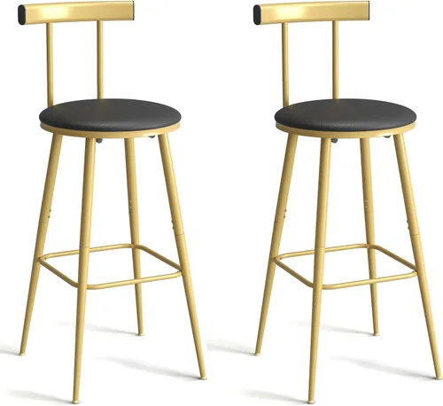 Vista 9 de Taburetes de bar, juego de 2 taburetes de cocina altos, sillas de bar con respaldo y reposapiés, taburetes industriales con asiento suave de PU