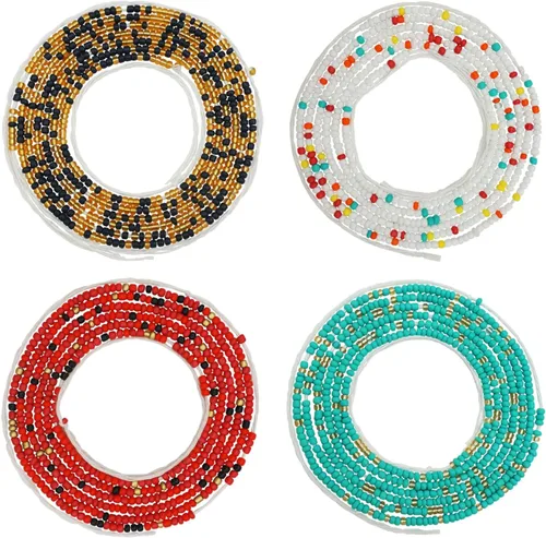 Vista 13 de 4 cuentas de cintura africana hechas a mano de 50 pulgadas para mujer, no elásticas (corbata)