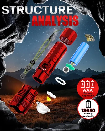 Vista 5 de Victoper Linternas LED Rojas, linterna táctica recargable de alto poder y alto lúmen súper brillante, 5 modos, con zoom, impermeable, luces de flash