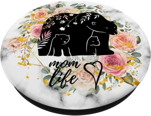 Vista 2 de Mama Bear Of Two Little Ones Rosa Acuarela Floral PopSockets PopSockets intercambiables PopGrip