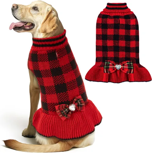 Vista 25 de KYEESE Suéteres para Perros con Agujero para la Correa Suéter Vestido Pequeño de Cuello Alto para Perros para Hembra Tejido de Lunares Cálido Ropa