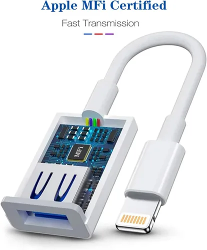 Vista 2 de Adaptador de cámara Lightning a USB, cable USB OTG certificado MFi de Apple Converter for iPhone 14 13 12 11 Pro Max XS XR X 8 iPad, Support