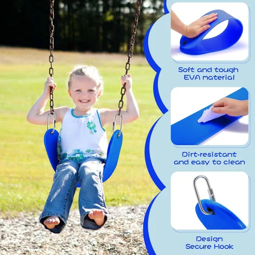 Vista 4 de Asiento de columpio de repuesto de asiento de columpio de EVA suave con 2 hebillas de bloqueo, soporta 300 libras, accesorios TreeSwing con ganchos