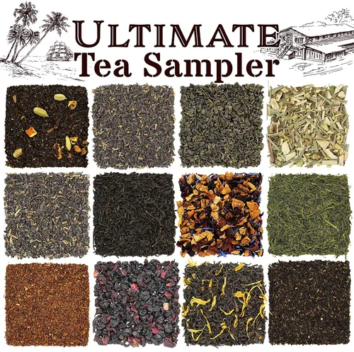 Vista 3 de Solstice Loose Leaf Tea Ultimate Sampler Feat. 12 té; té verde Sencha y pólvora, té negro Masala Chai, té de hierbas Rooibos y más! Aproximadamente