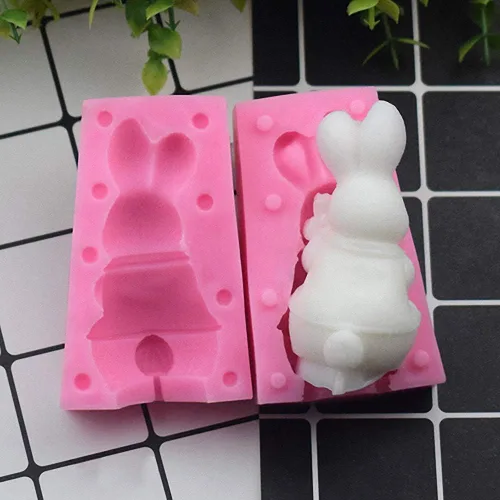 Vista 2 de Molde de silicona para velas y chocolate con conejo y conejito 3D, herramientas de decoración de jabón y pasteles para Pascua