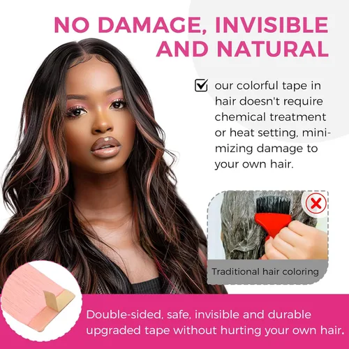 Vista 47 de Extensiones de cabello Lashey de 14 pulgadas; extensiones de cabello humano real lacio color negro azabache con trama adhesiva para mujeres, 20