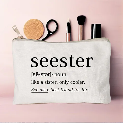 Vista 6 de Seester Like A Sister Only Cooler Seester Definition Funny Sister Cosmetic Bag Best Friend Gift Bestie Makeup Bag Funny Saying Travel Bag Best