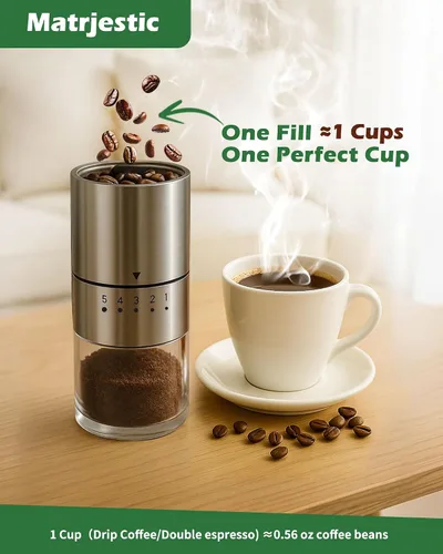 Vista 9 de Molinillo de café manual de acero inoxidable para goteo, prensa francesa, 5 ajustes ajustables, molinillo de café de mano, para uso doméstico