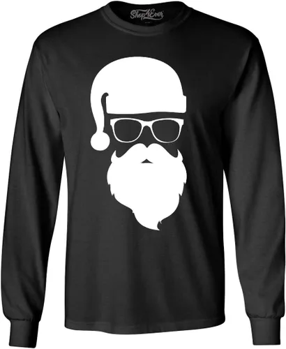 Vista 8 de shop4ever Camiseta de Manga Larga de Navidad de Papá Noel Hipster con Gafas de Sol Rojo
