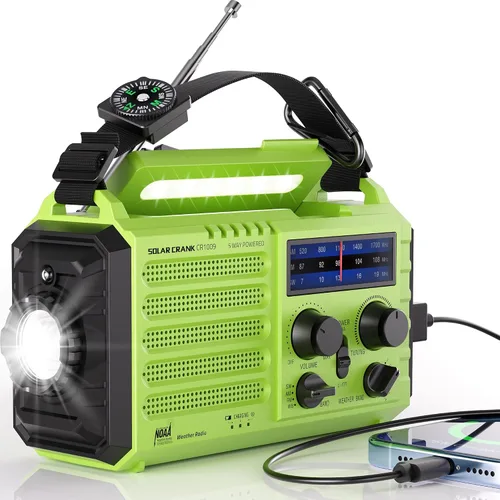 Vista 16 de Radio de Emergencia 12000, Radio Meteorológica NOAA con AM/FM/NOAA/SW, Radio Operada por Batería SOS, Radio de Emergencia de Manivela Manual con 5