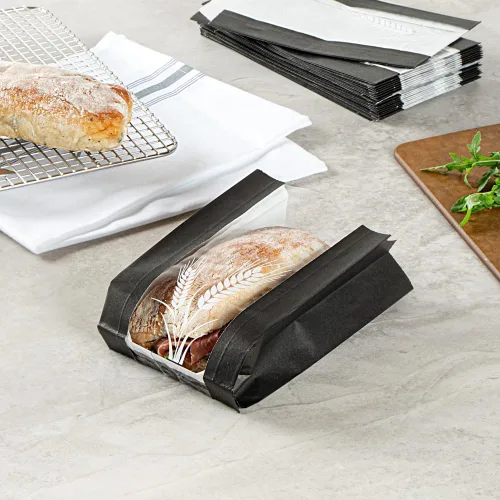 Vista 4 de Restaurantware Bag Tek - Bolsas de papel para pan de 4.5 x 2.5 x 8.5 pulgadas, 100 bolsas de papel de baguette a prueba de grasa, microperforadas