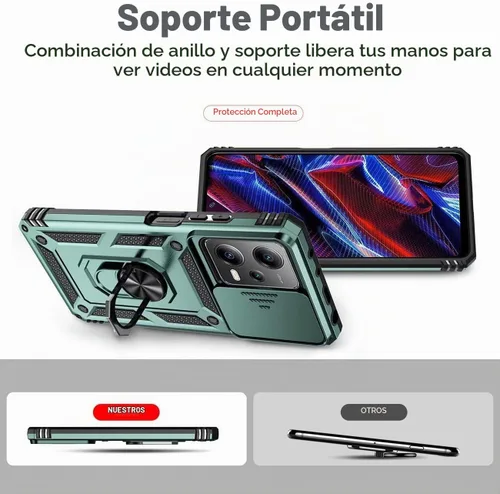 Vista 4 de Funda para Redmi Note 12 Pro, Poco X5 Pro 22101320G con protector de pantalla de vidrio templado y cubierta de cámara deslizante, anillo magnético