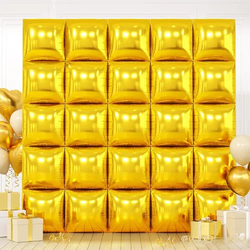Vista 14 de Globos cuadrados metálicos dorados y negros de doble cara para pared, globos de aluminio cromado de 19 pulgadas, kit de arco de túnel para despedida