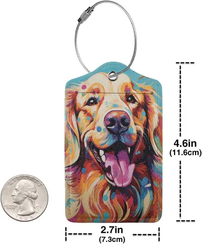 Vista 4 de Golden Retriever - Etiquetas de equipaje para maletas, mujeres y hombres, divertidas etiquetas de viaje con lazo de acero inoxidable, cubierta