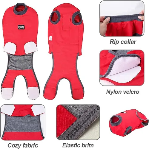 Vista 5 de Traje de recuperación para perros Red L - Alternativa de cono después de la cirugía para perros hembras y machos